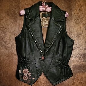 Wilson Dark Leather Vest with Floral Accents